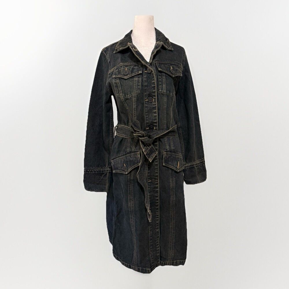 $98 GAP DENIM LONG DRESS BUTTON DOWN HEAVY COTTON IN BLUE LONG SLEEVE BELTED Med